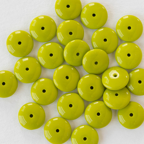10mm Rondelle Beads - Opaque Lime Green  - 30 Beads