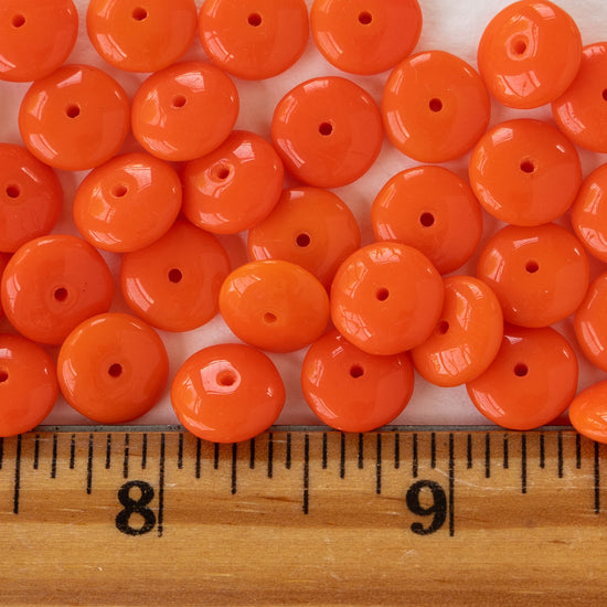 10mm Rondelle Beads - Opaque Orange - 30 Beads