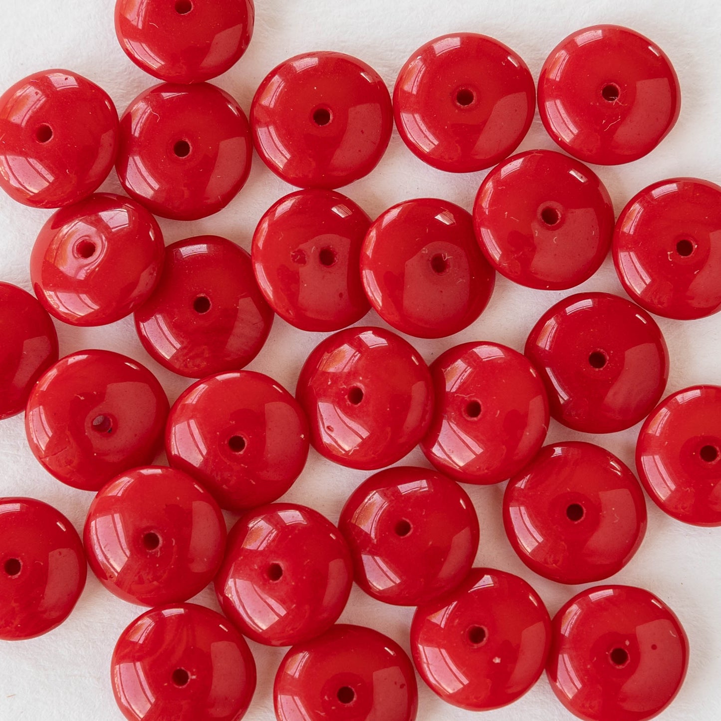 10mm Rondelle Beads - Opaque Red - 30 Beads