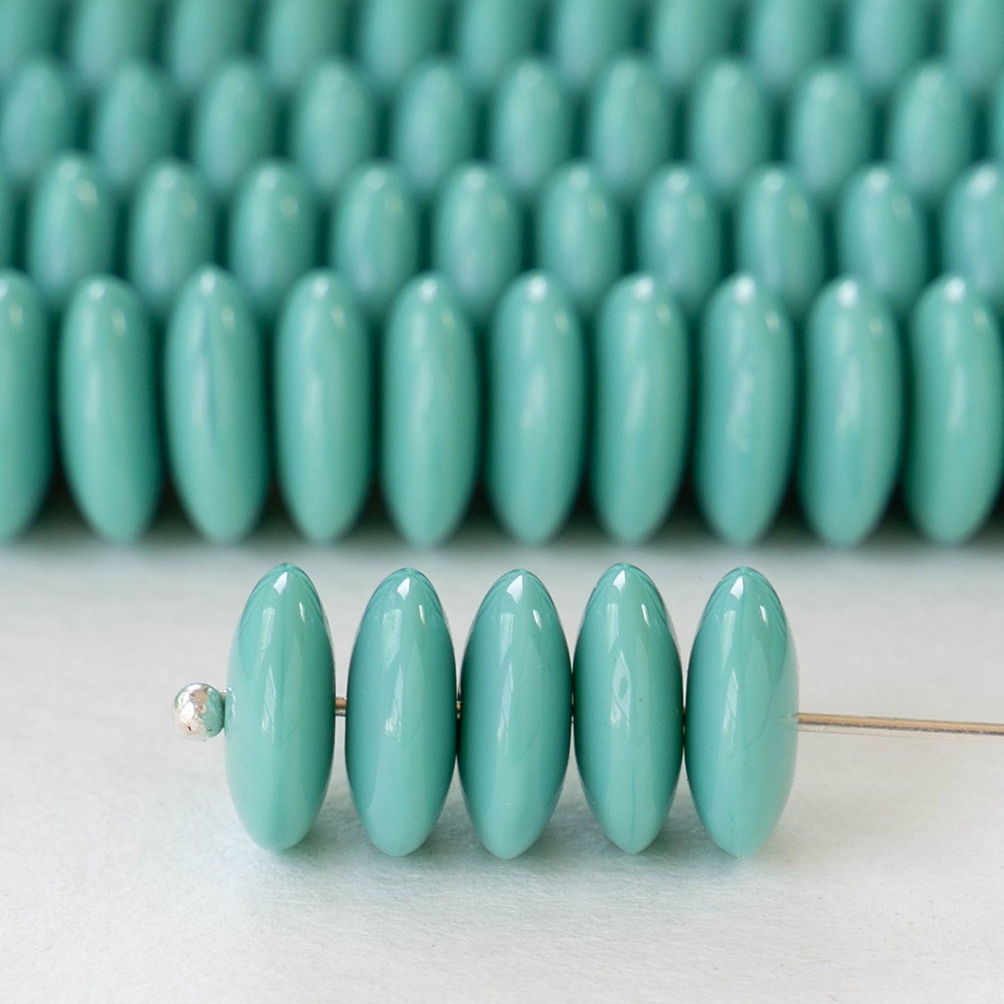 10mm Rondelle Beads - Opaque Turquoise  - 30 Beads
