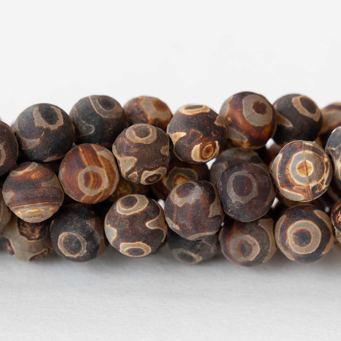 10mm Brown Rustic Tibetan Agate Beads - 16 Inches