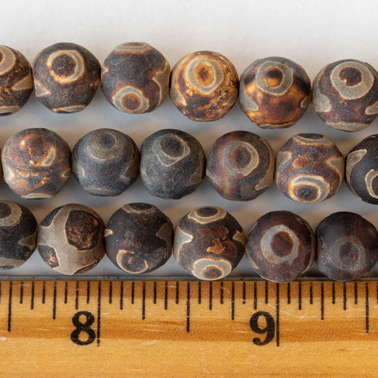 10mm Brown Rustic Tibetan Agate Beads - 16 Inches