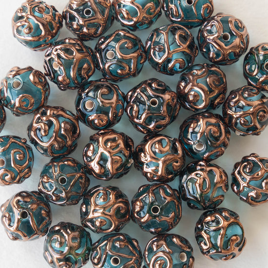 10mm Handmade Round Lampwork Beads - Aquamarine - 2, 6 or 12