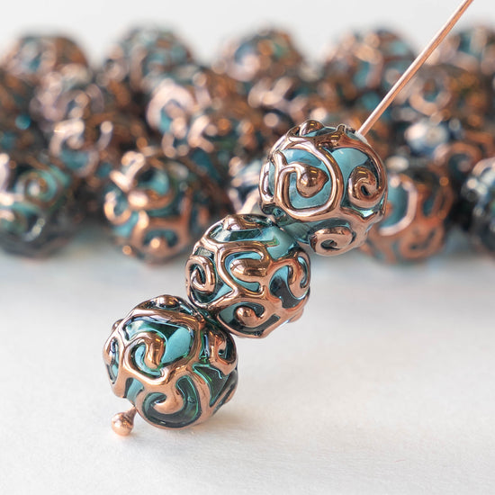 10mm Handmade Round Lampwork Beads - Aquamarine - 2, 6 or 12