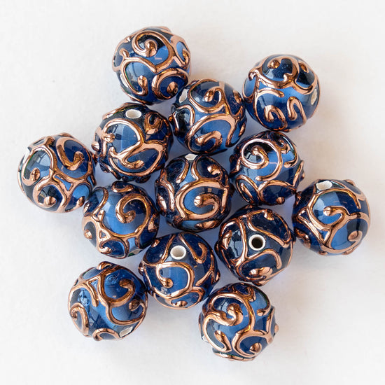 10mm Round Lampwork Beads - Sapphire - Choose Amount