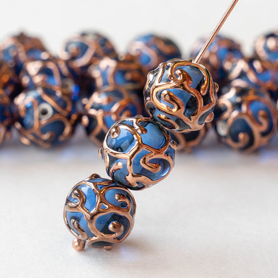 10mm Round Lampwork Beads - Sapphire - Choose Amount