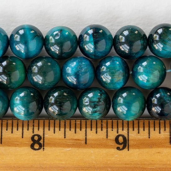 10mm Round Blue Dyed Tigers Eye - 16 Inches