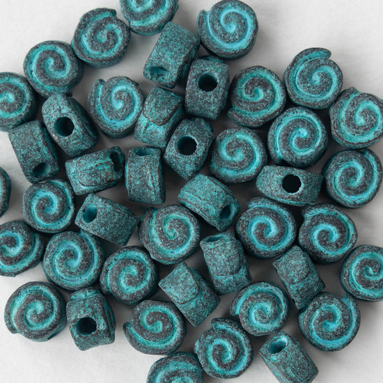 Mykonos Spiral Beads - Green Patina - 10 or 20