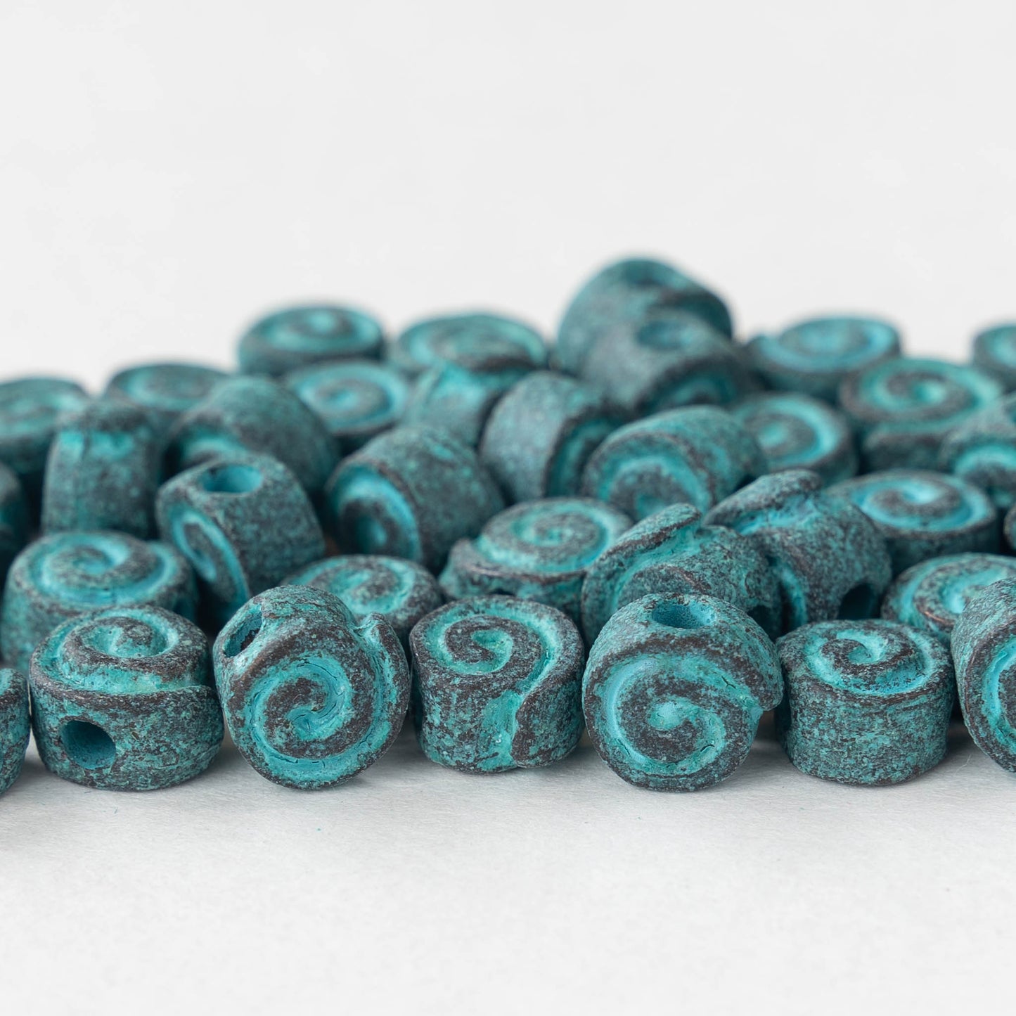 Mykonos Spiral Beads - Green Patina - 10 or 20