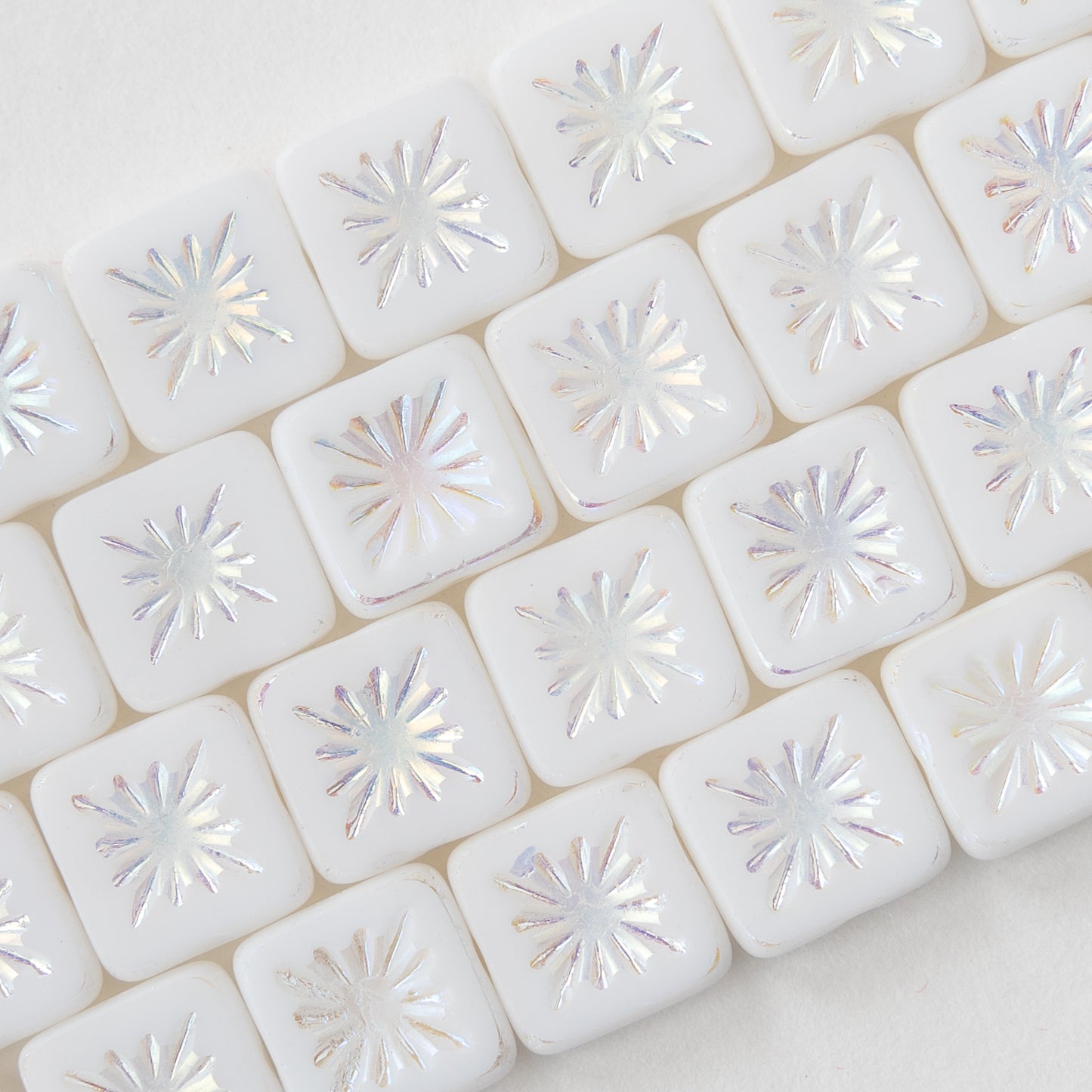 10mm Glass Tile Beads - Opaque White - 10
