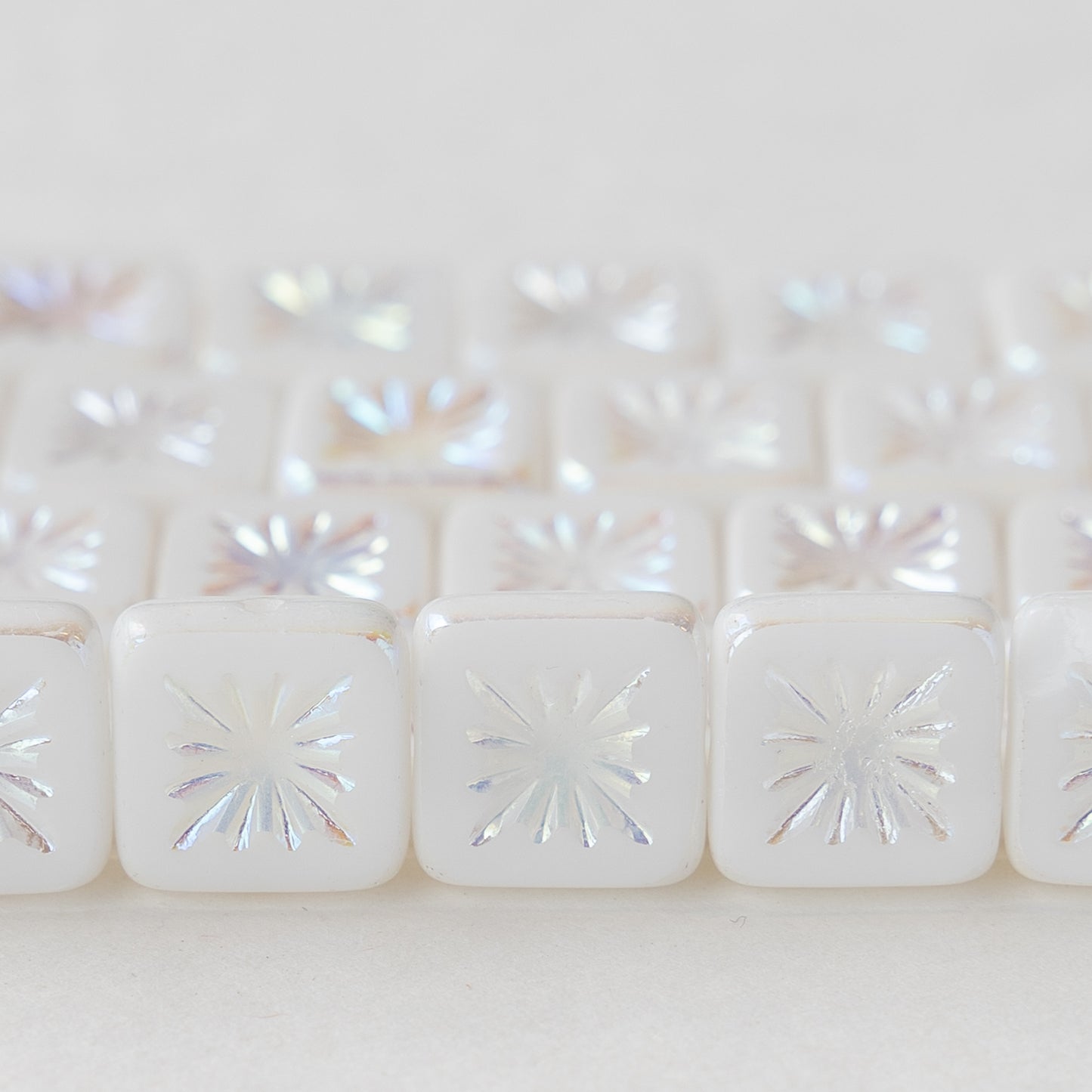 10mm Glass Tile Beads - Opaque White - 10