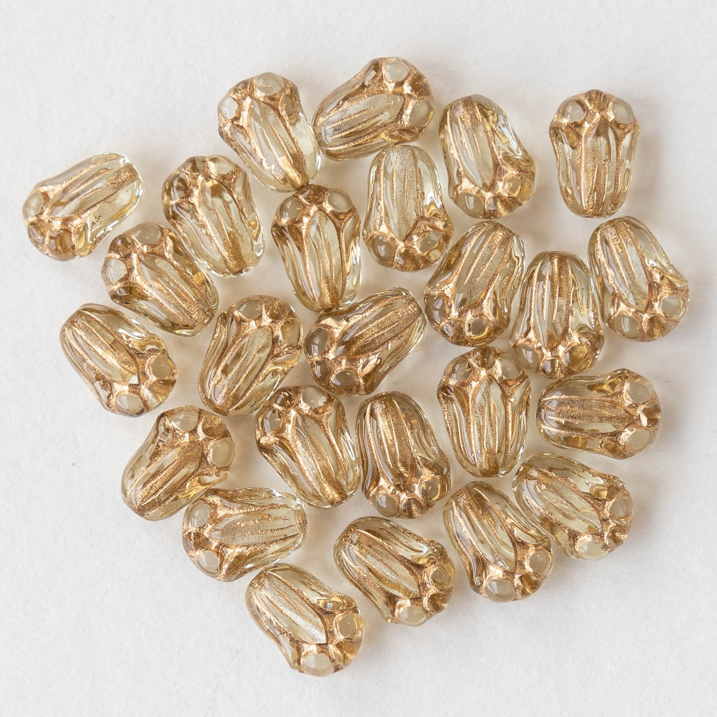 12mm Tulip Flower Beads - Crystal with Gold Wash - 20 Beads