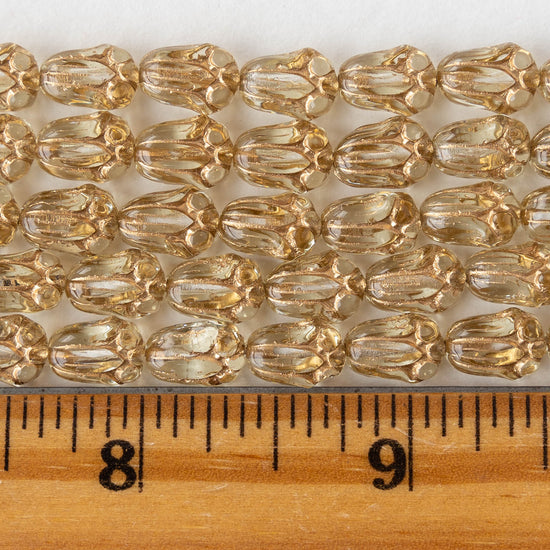12mm Tulip Flower Beads - Crystal with Gold Wash - 20 Beads