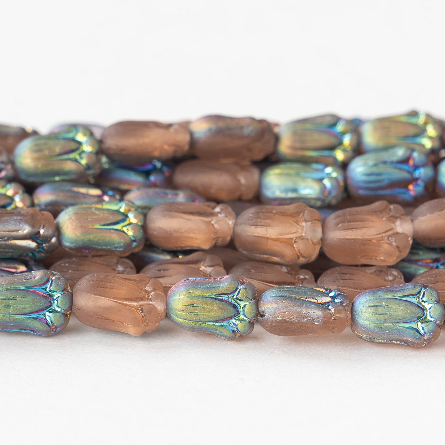 10mm Glass Tulip Beads - Matt Rosaline with Etch AB Finish - 20 Beads