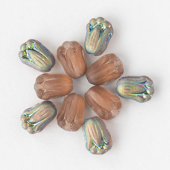 10mm Glass Tulip Beads - Matt Rosaline with Etch AB Finish - 20 Beads