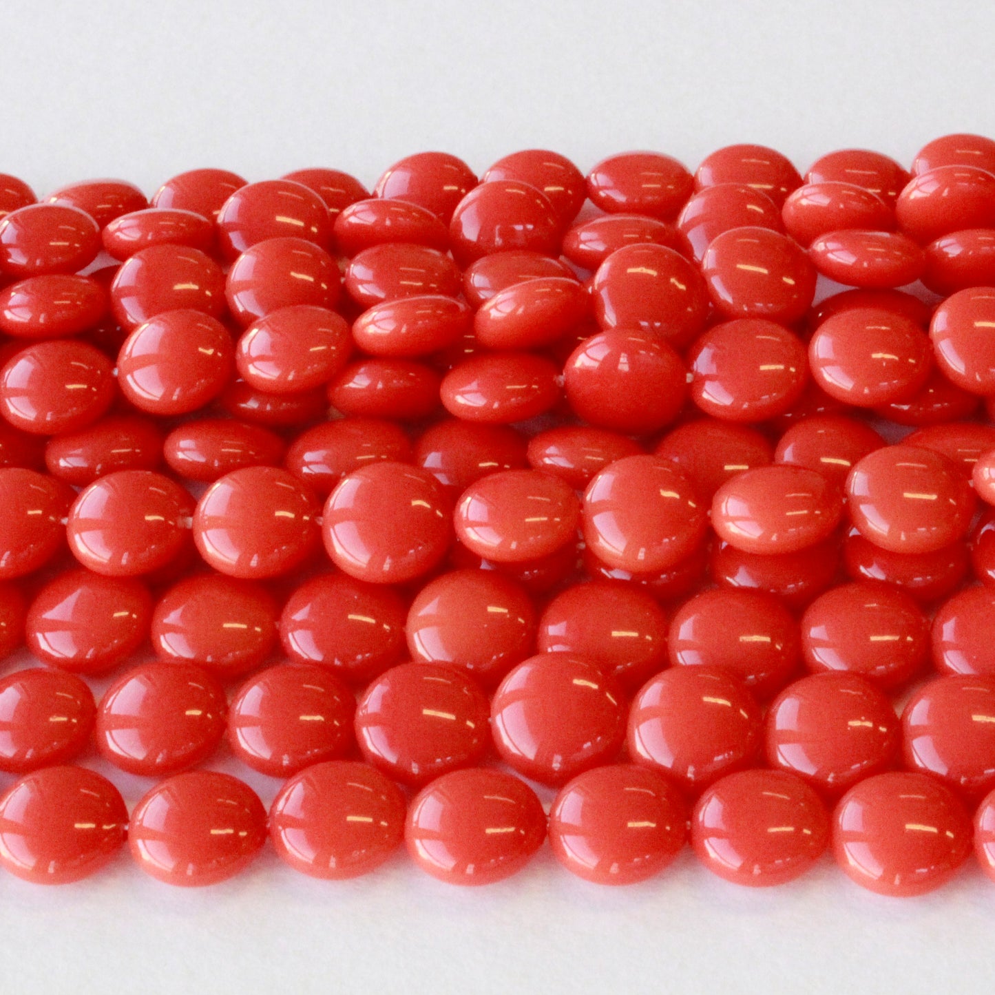 10mm Mother of Pearl Coin Beads - Coral - 16 Inch Strand