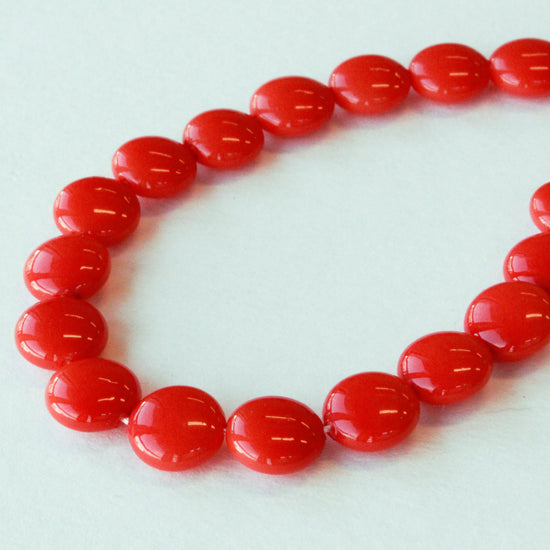 10mm Mother of Pearl Coin Beads - Coral - 16 Inch Strand