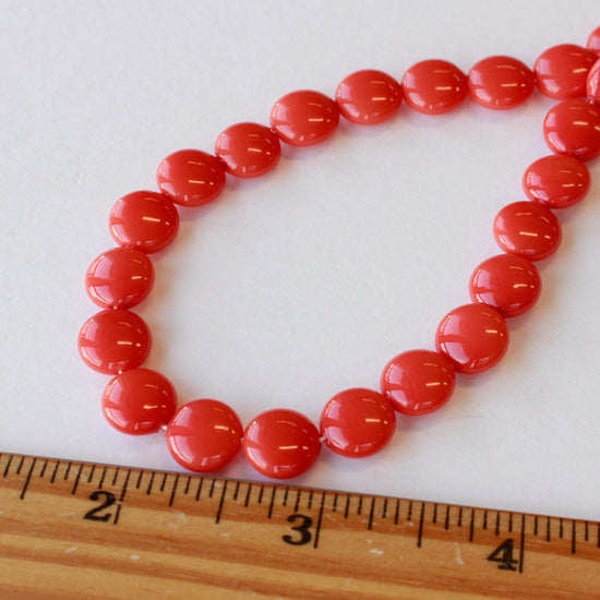 Load image into Gallery viewer, 10mm Mother of Pearl Coin Beads - Coral - 16 Inch Strand
