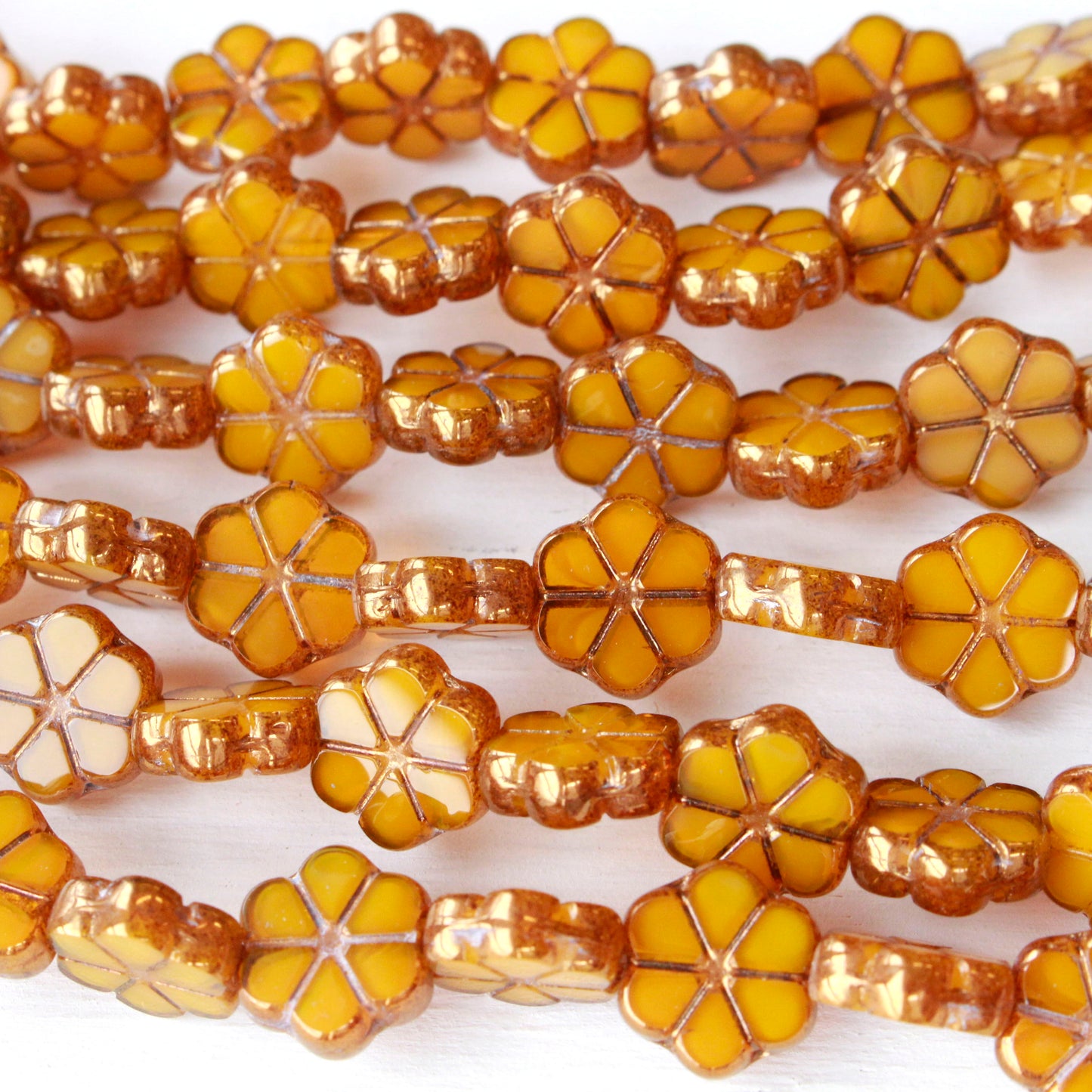 10mm Forget Me Not Flower Beads - Opaline Honey - 15 Beads