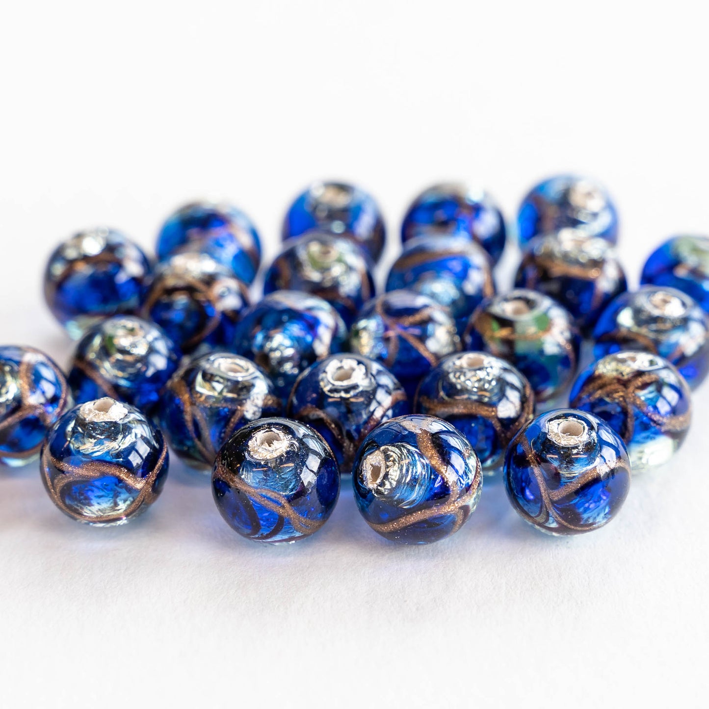 10mm Lampwork Foil Beads - Blue - 2, 4, or 8