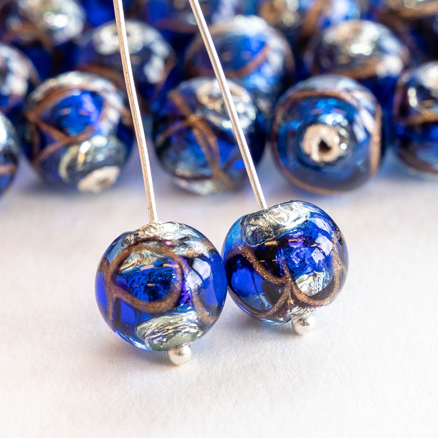 10mm Lampwork Foil Beads - Blue - 2, 4, or 8
