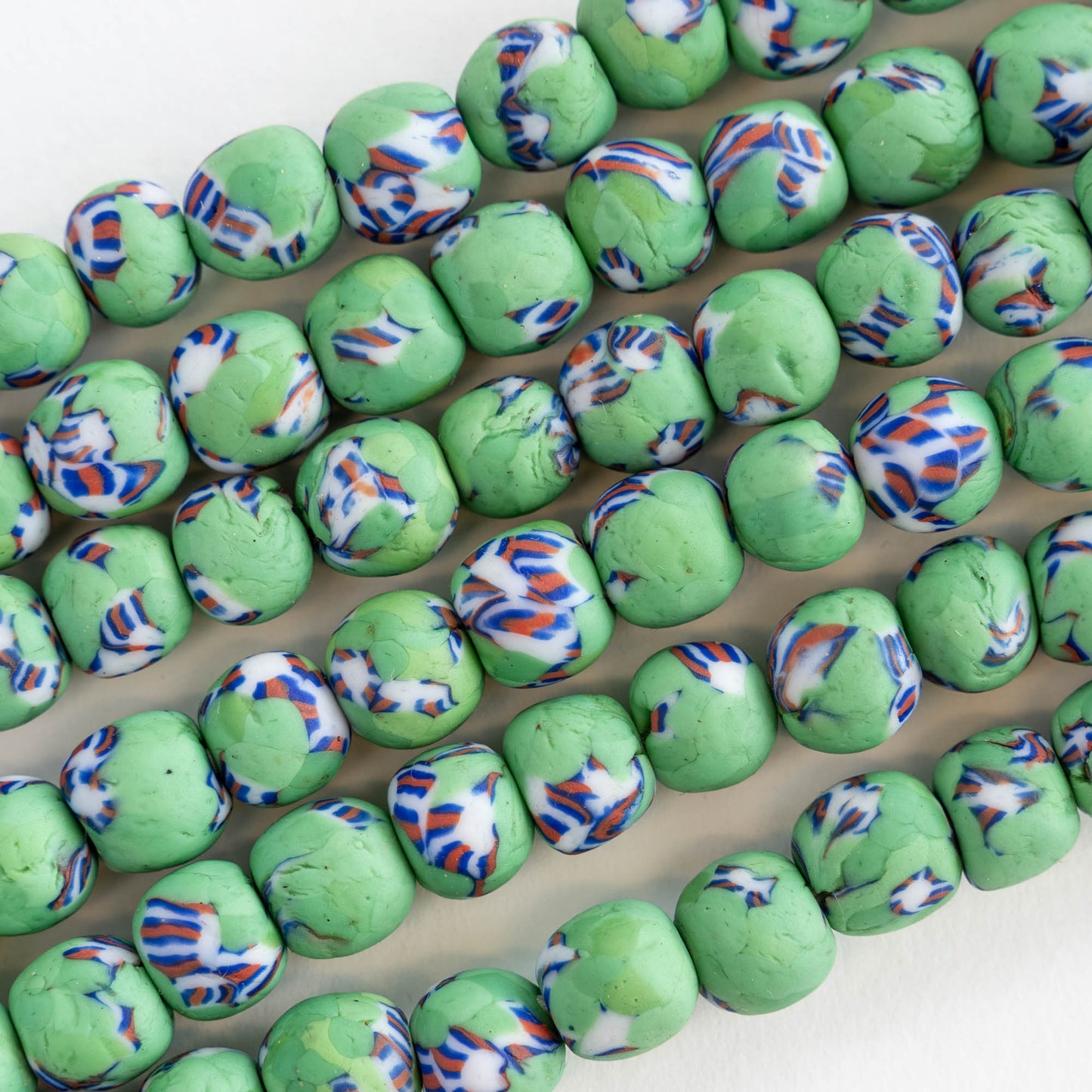 Round Glass Krobo Beads - 10-11mm - Green - 20 Inches