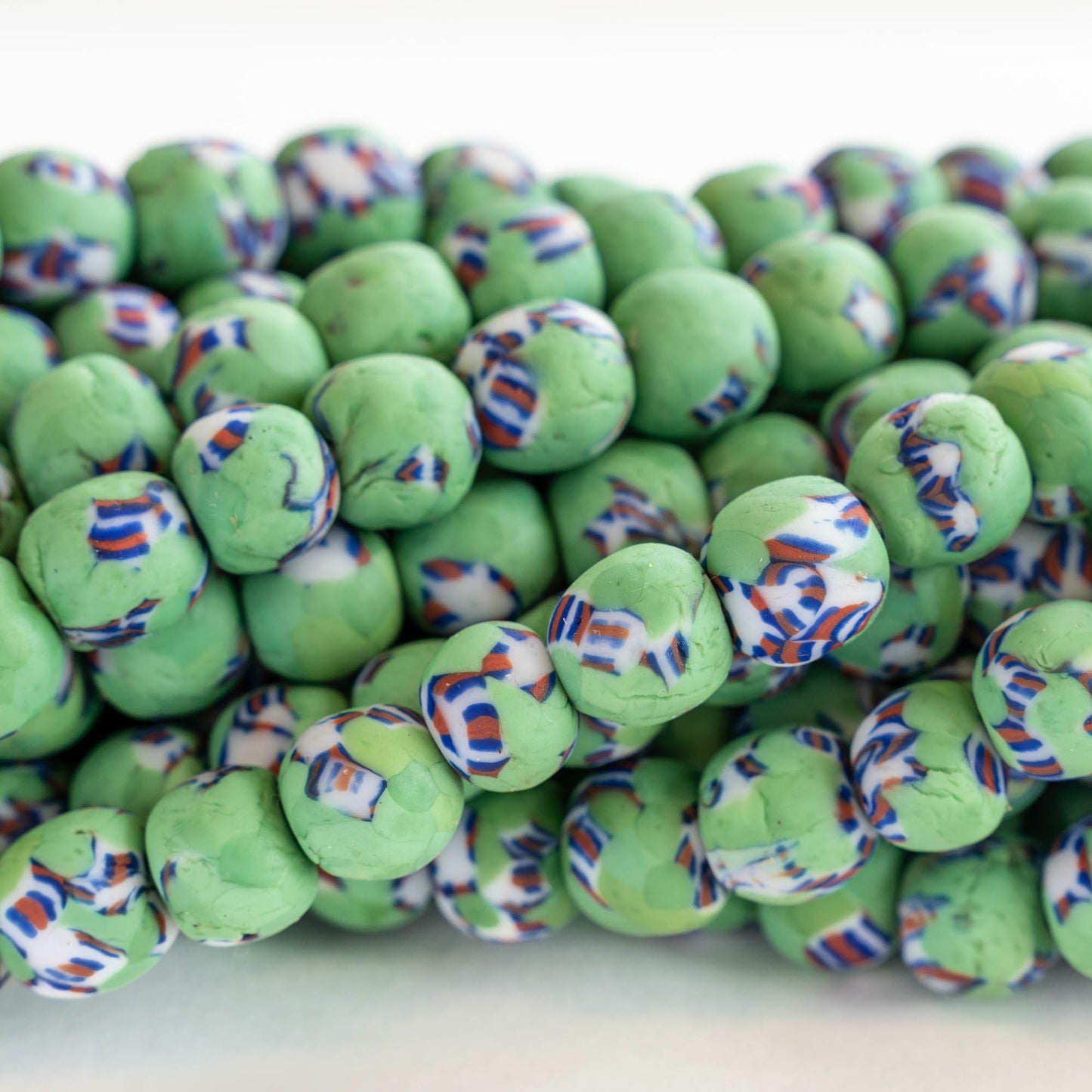 Round Glass Krobo Beads - 10-11mm - Green - 20 Inches