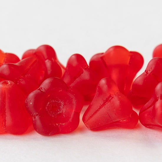 10x12mm Trumpet Flower Beads - Bright Red Matte - 10 or 30