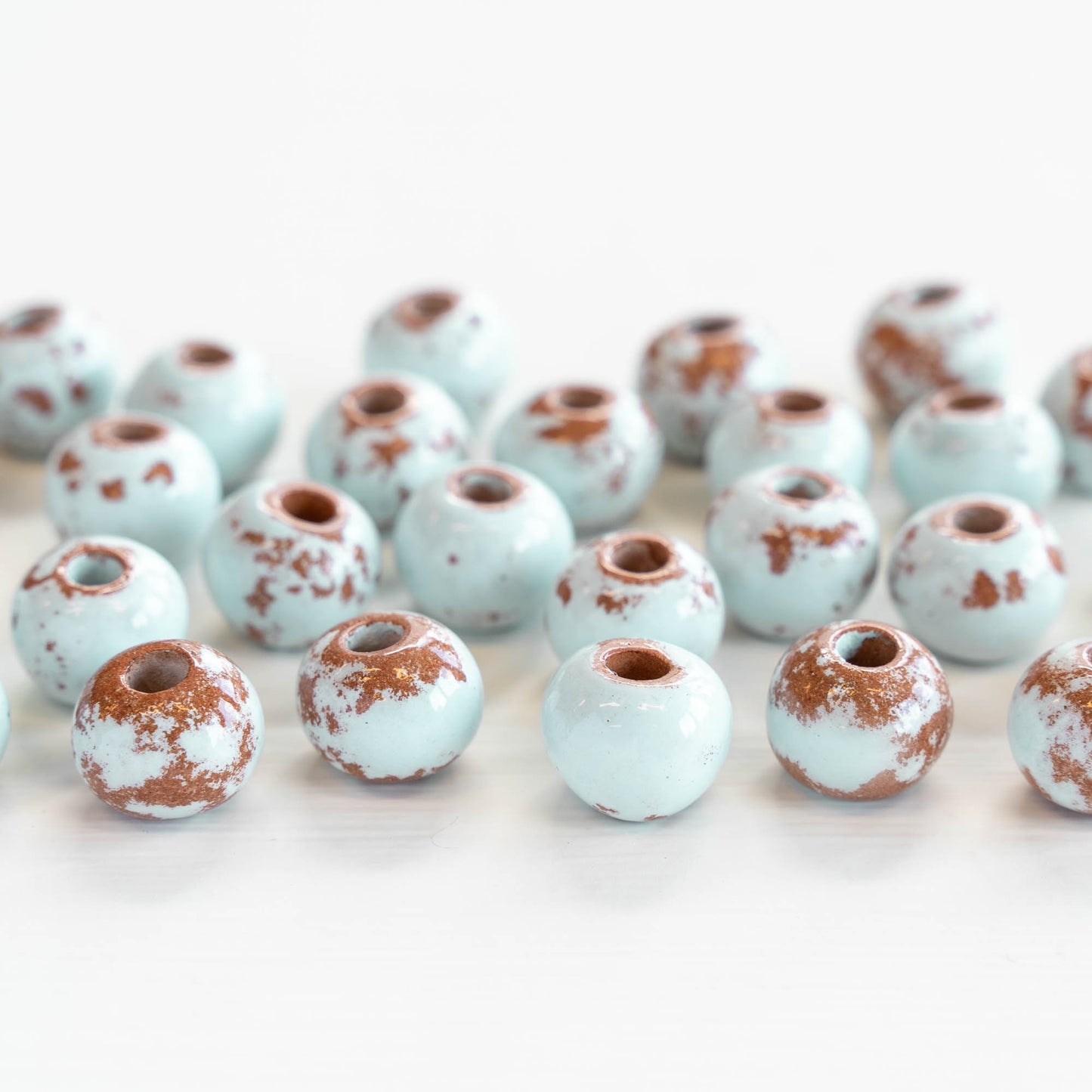 10x13mm Shiny Glazed Ceramic Round Beads - Baby Blue