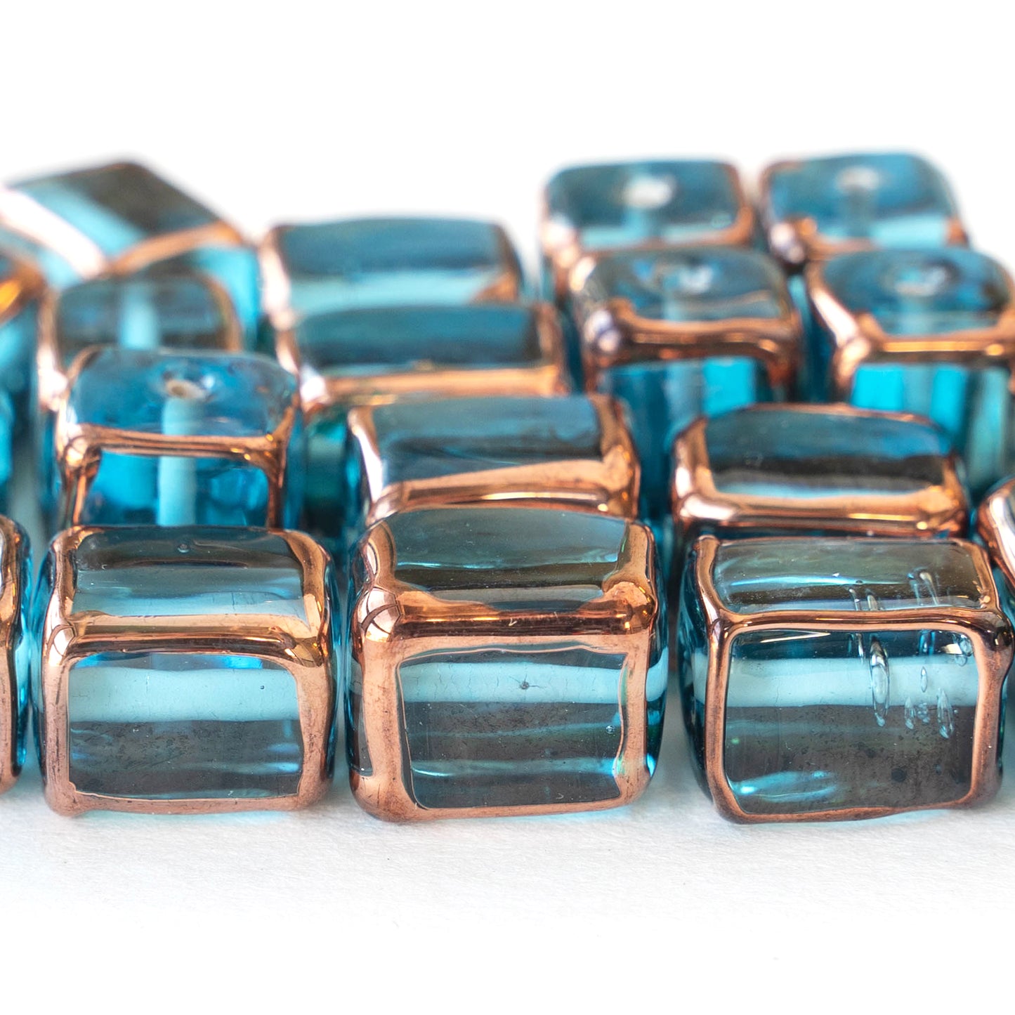 Load image into Gallery viewer, 10x14mm Rectangle Lampwork Beads - Aquamarine - 2, 4 or 8

