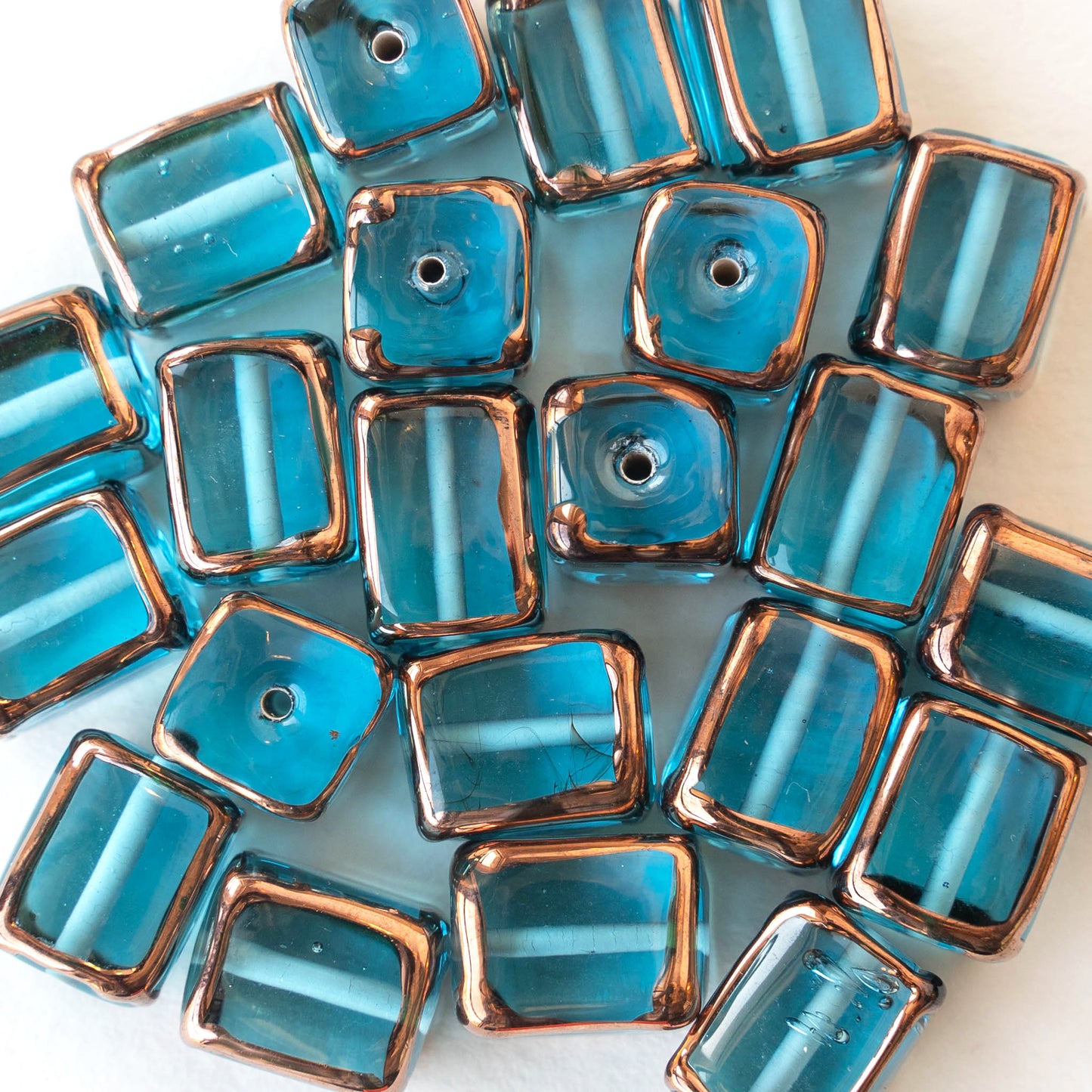 Load image into Gallery viewer, 10x14mm Rectangle Lampwork Beads - Aquamarine - 2, 4 or 8

