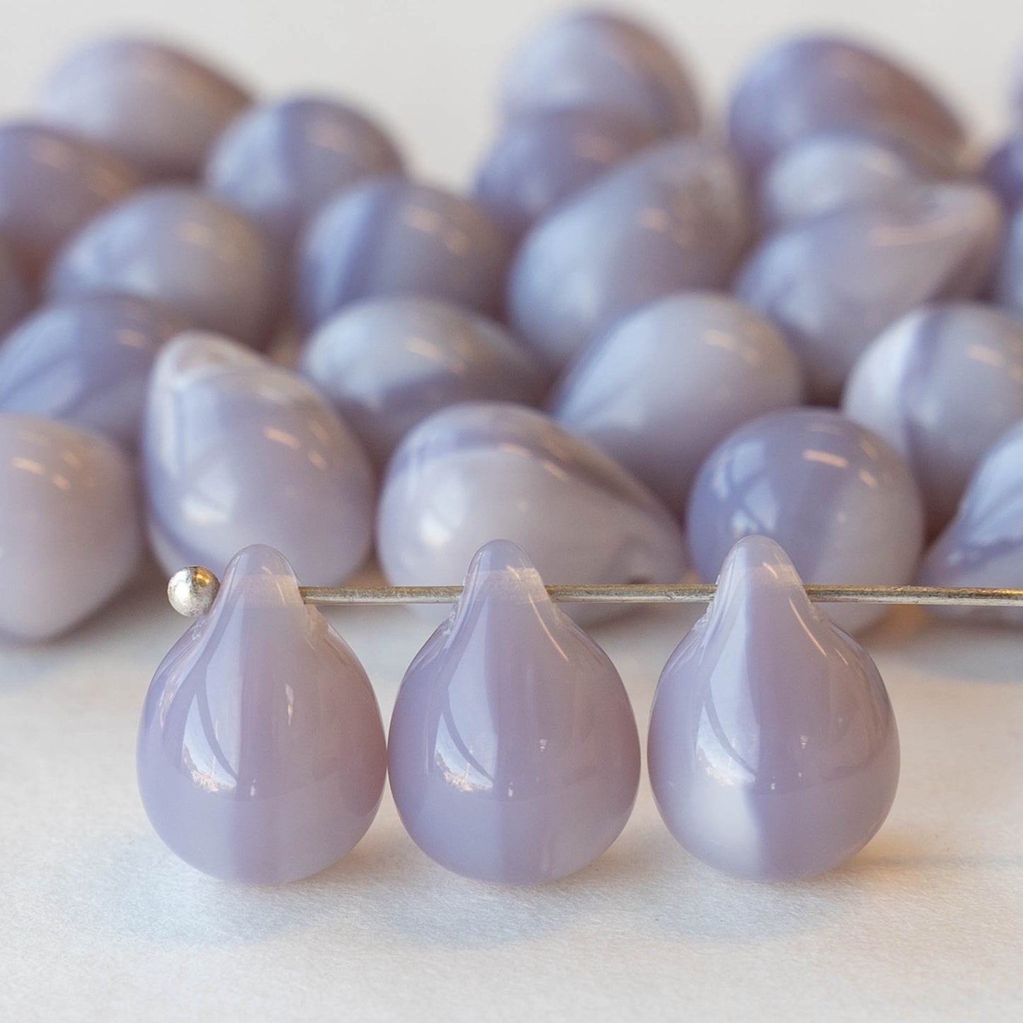 10x14mm Glass Teardrop Beads - Lavender Gray Opaline - Choose Amount