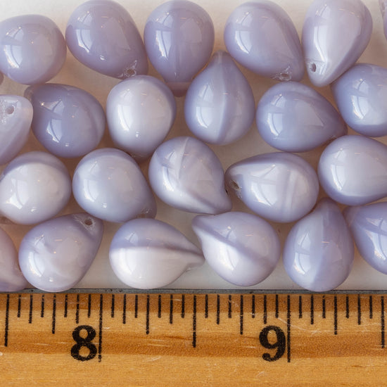 10x14mm Glass Teardrop Beads - Lavender Gray Opaline - Choose Amount