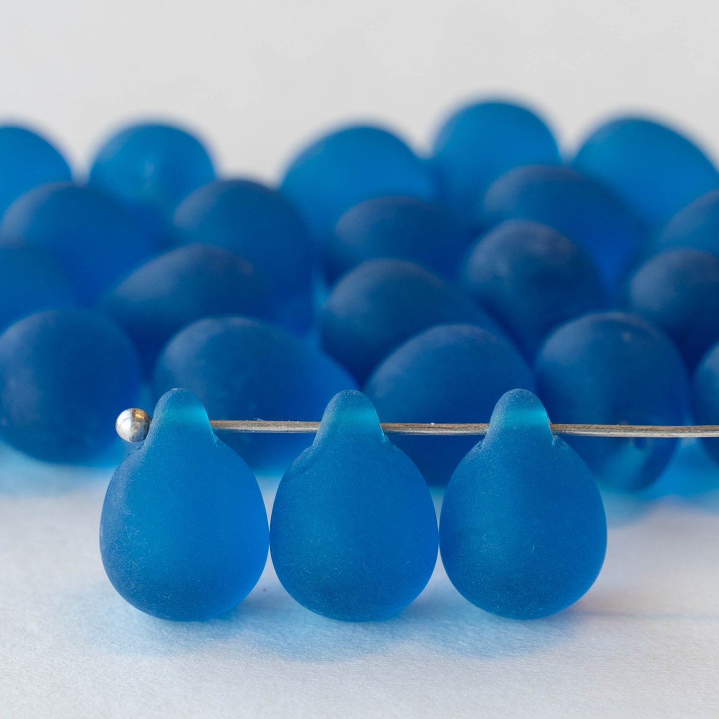 10x14mm Glass Teardrop Beads - Deep Azure Blue Matte - Choose Amount