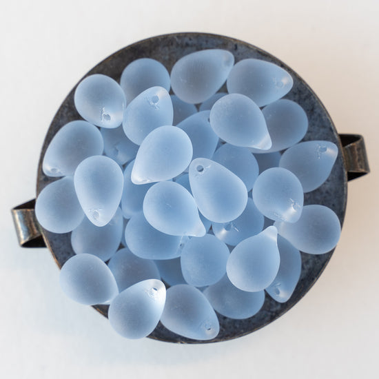 10x14mm Glass Teardrop Beads - Light Blue Matte