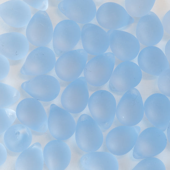 10x14mm Glass Teardrop Beads - Light Blue Matte