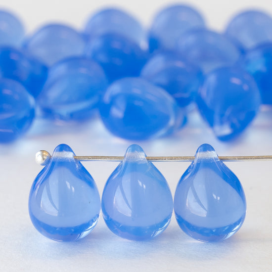Load image into Gallery viewer, 10x14mm Glass Teardrop Beads - Opaline Sapphire Blue
