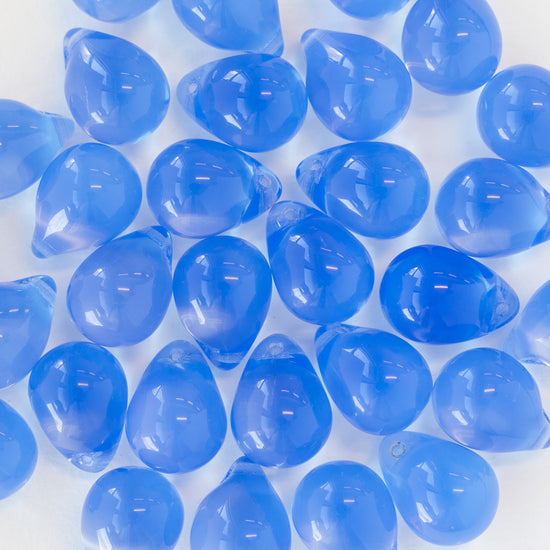 Load image into Gallery viewer, 10x14mm Glass Teardrop Beads - Opaline Sapphire Blue
