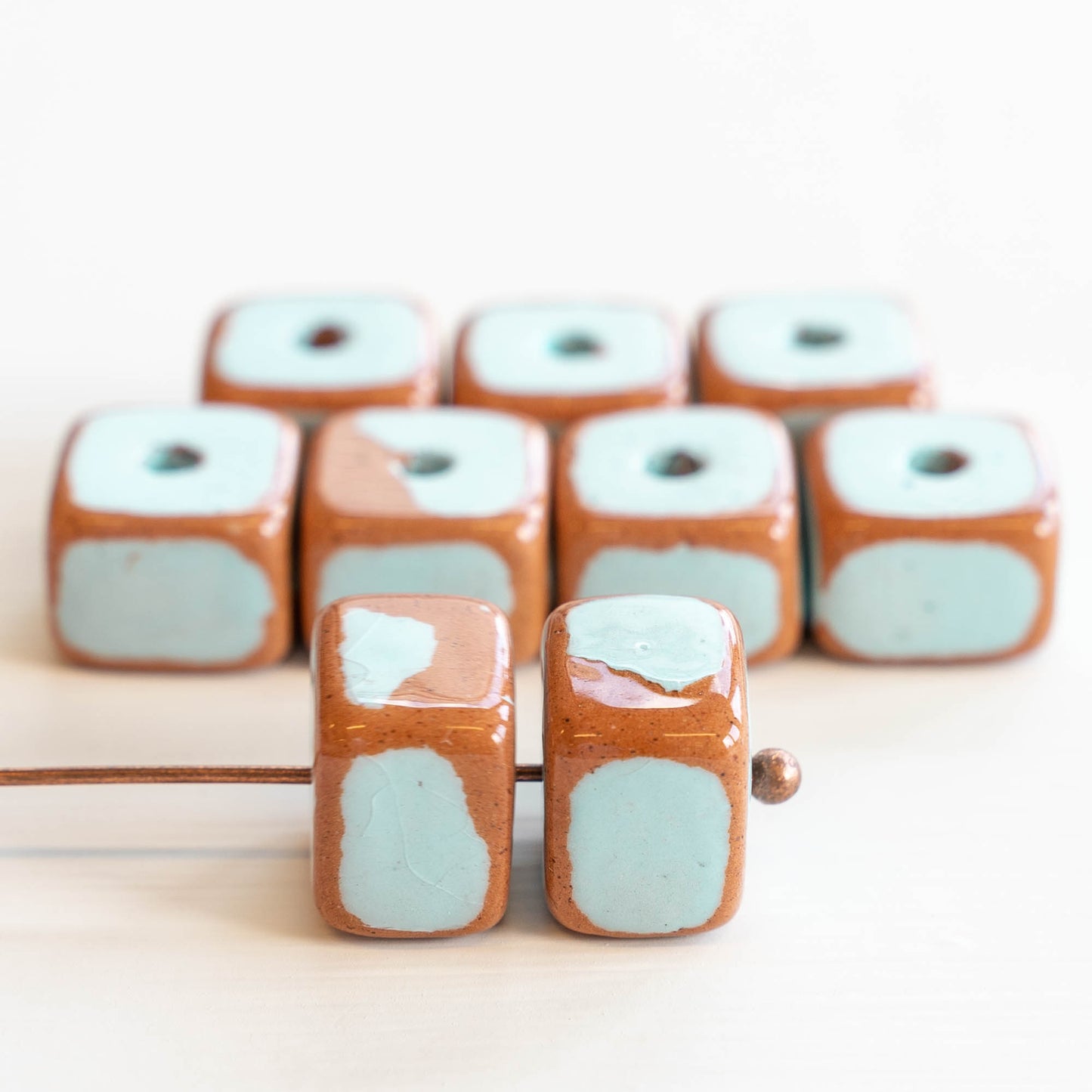 10x14mm Shiny Glazed Ceramic Cube Beads - Baby Blue - Choose Amount