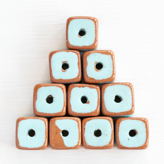 10x14mm Shiny Glazed Ceramic Cube Beads - Baby Blue - Choose Amount