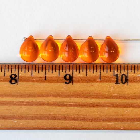 10x14mm Glass Teardrop Beads - Hyacinth Orange -