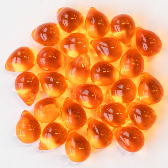 10x14mm Glass Teardrop Beads - Hyacinth Orange -