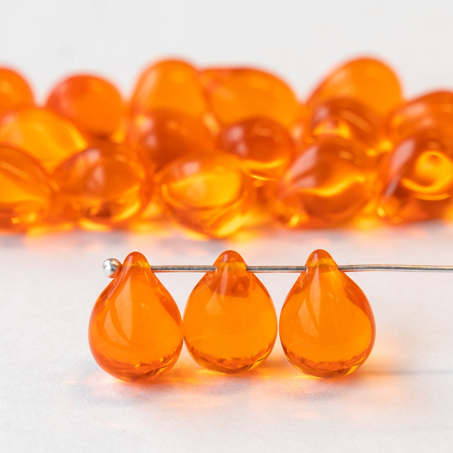 10x14mm Glass Teardrop Beads - Hyacinth Orange -