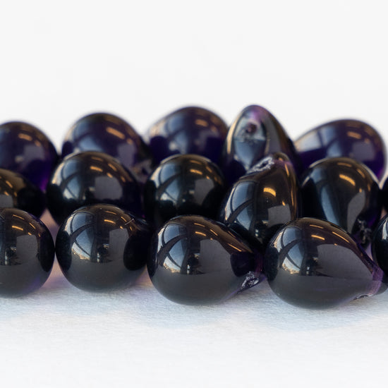 10x14mm Glass Teardrop Beads -  Dark Dark Purple - Choose Amount