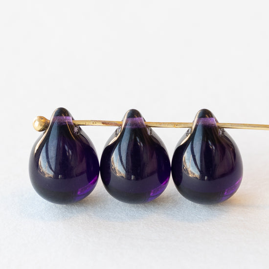 10x14mm Glass Teardrop Beads -  Dark Dark Purple - Choose Amount