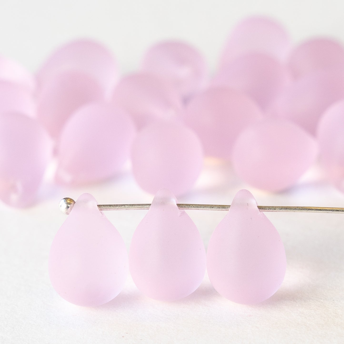 10x14mm Glass Teardrop Beads - Pink Matte