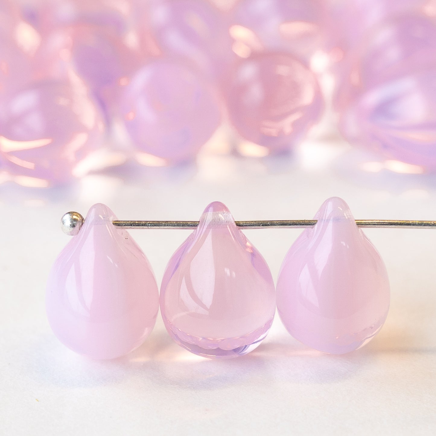 10x14mm Glass Teardrop Beads - Opaline Pink - 12, 24 or 48
