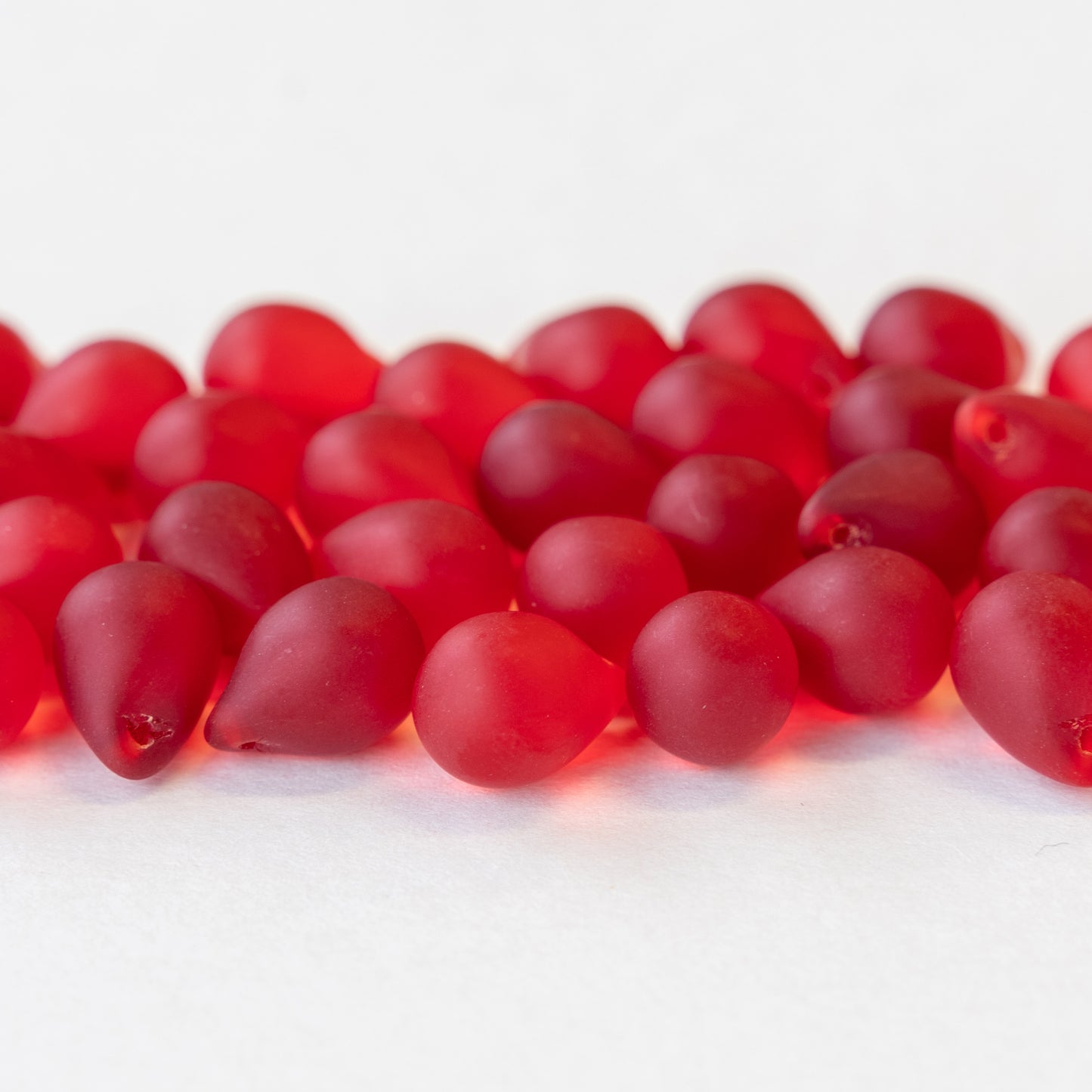 10x14mm Glass Teardrop Beads - Red Matte