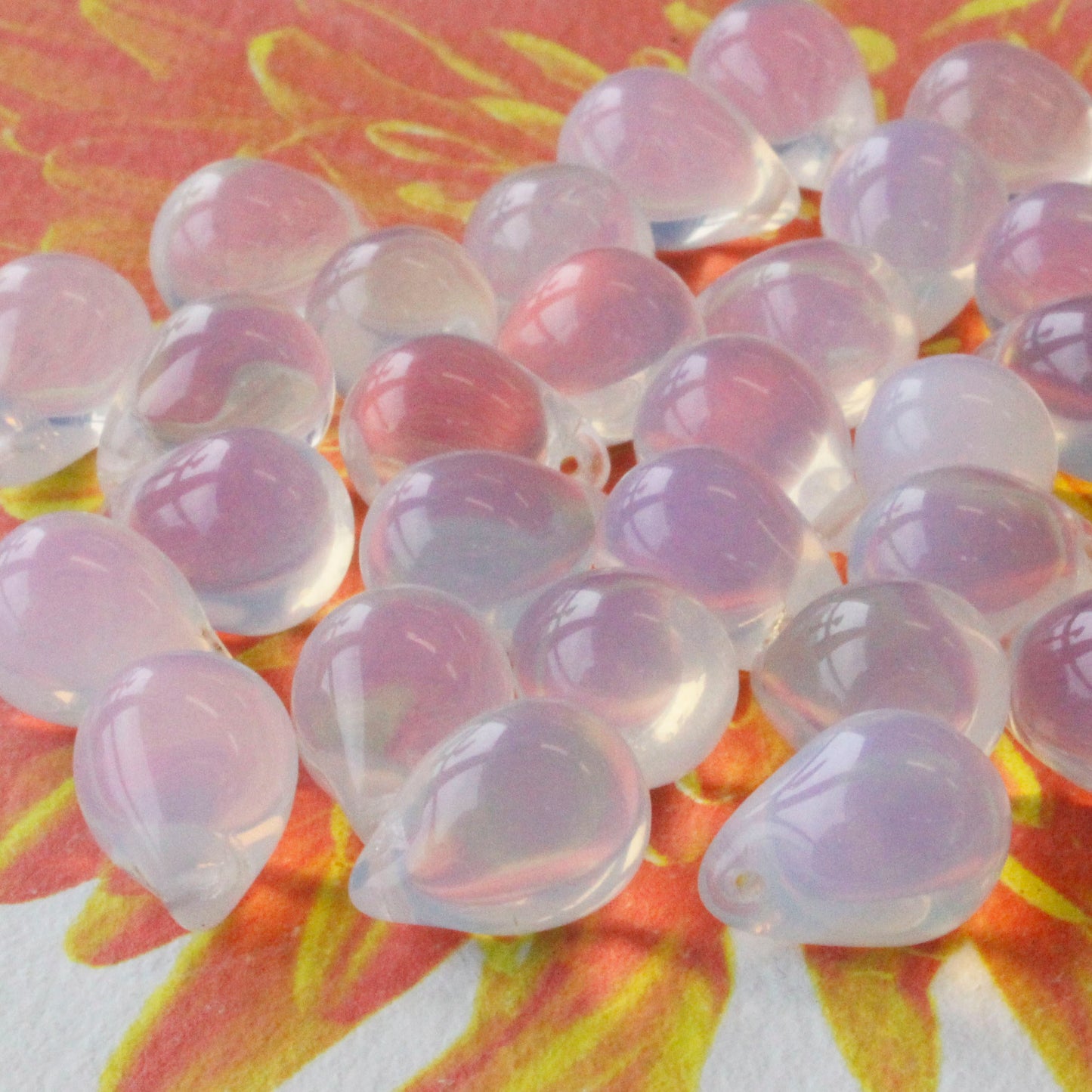 10x14mm Glass Teardrop Beads - Moonstone Opaline - 12,24 or 48