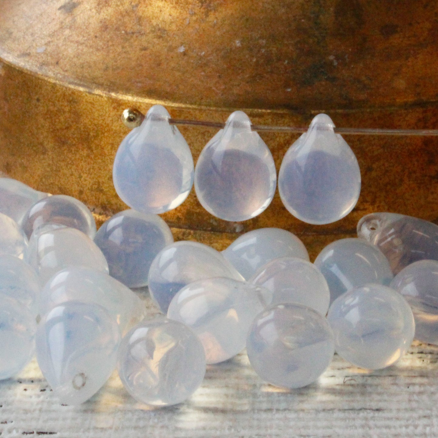 10x14mm Glass Teardrop Beads - Moonstone Opaline - 12,24 or 48